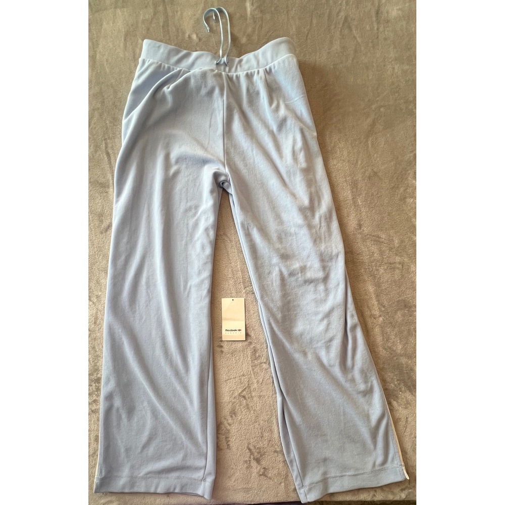 Reebok Track Pants Womens XL Blue Velour Classic Straight Leg Side Stripe